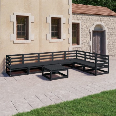 vidaXL Juego de muebles de jardín 8 piezas negro madera maciza pino