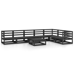 vidaXL Juego de muebles de jardín 8 piezas negro madera maciza pino