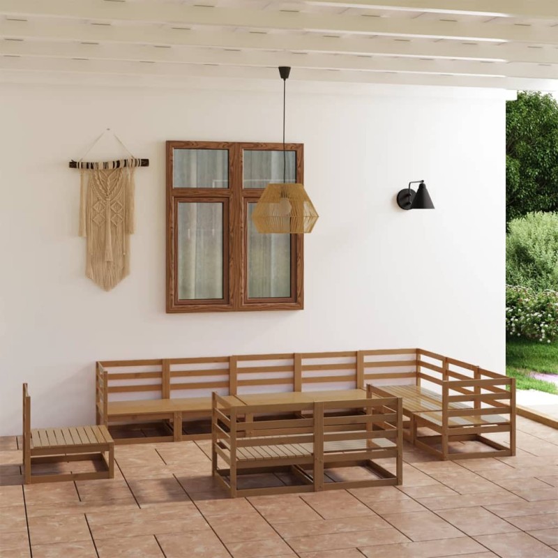 vidaXL Muebles de jardín 10 piezas marrón miel madera maciza de pino vidaXL Muebles de jardín 10 piezas marrón miel madera maciza de pino