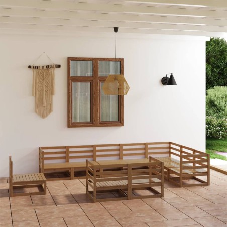vidaXL Muebles de jardín 10 piezas marrón miel madera maciza de pino