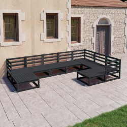 vidaXL Juego de muebles de jardín 9 pzas y cojines negro madera pino