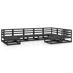 vidaXL Juego de muebles de jardín 9 pzas y cojines negro madera pino