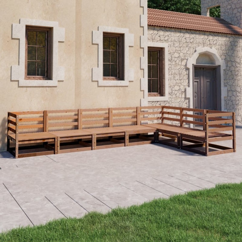 vidaXL Muebles de jardín 7 piezas marrón miel madera maciza de pino