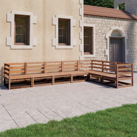 vidaXL Muebles de jardín 7 piezas marrón miel madera maciza de pino