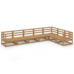 vidaXL Muebles de jardín 7 piezas marrón miel madera maciza de pino