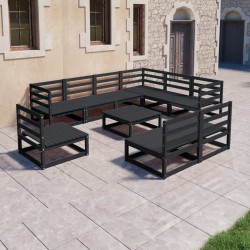 vidaXL Juego de muebles de jardín 10 pzas y cojines negro madera pino