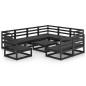 vidaXL Juego de muebles de jardín 10 pzas y cojines negro madera pino