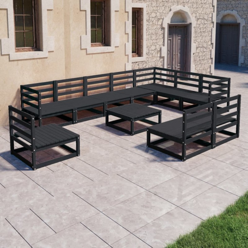 vidaXL Juego de muebles de jardín 11 pzas negro madera maciza de pino