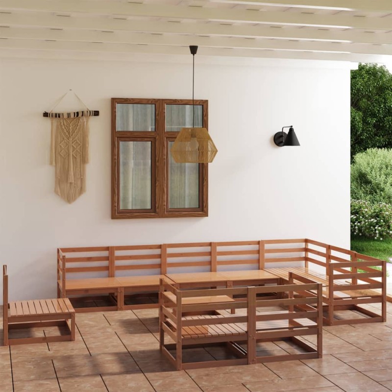 vidaXL Muebles de jardín 11 piezas marrón miel madera maciza de pino vidaXL Muebles de jardín 11 piezas marrón miel madera maciza de pino