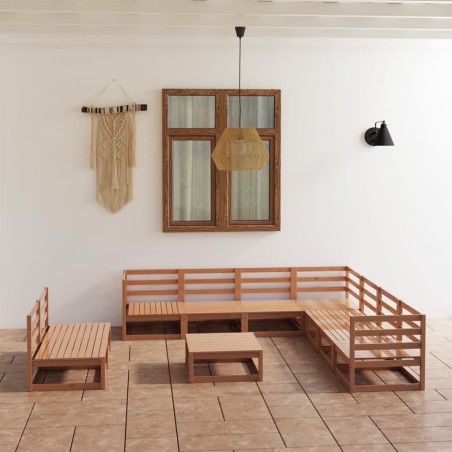 vidaXL Muebles de jardín 10 pzas y cojines marrón miel madera pino