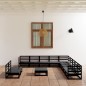 vidaXL Juego de muebles de jardín 12 pzas y cojines negro madera pino