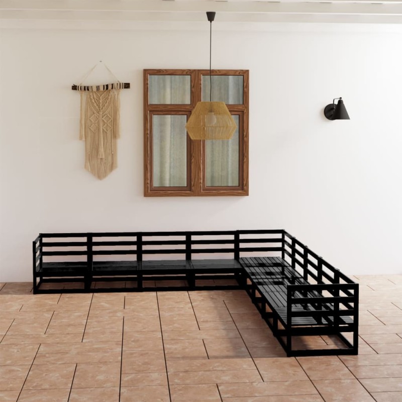 vidaXL Juego de muebles de jardín 9 piezas negro madera maciza de pino vidaXL Juego de muebles de jardín 9 piezas negro madera maciza de pino