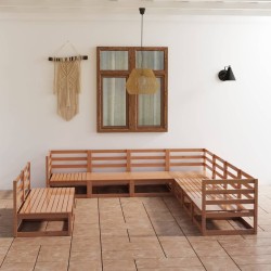 vidaXL Muebles de jardín 9 pzas y cojines marrón miel madera pino