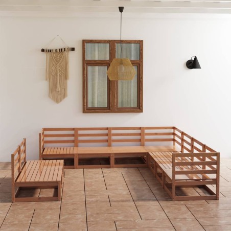 vidaXL Muebles de jardín 9 pzas y cojines marrón miel madera pino