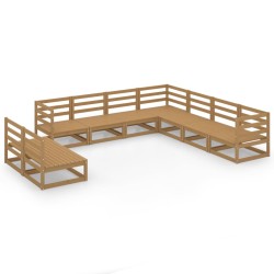 vidaXL Muebles de jardín 9 pzas y cojines marrón miel madera pino