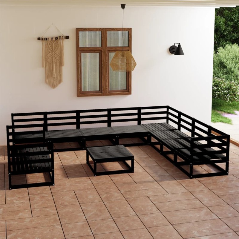 vidaXL Juego de muebles de jardín 11 pzas negro madera maciza de pino vidaXL Juego de muebles de jardín 11 pzas negro madera maciza de pino