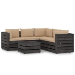 vidaXL Muebles de jardín 6 piezas con cojines madera impregnada gris