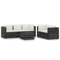 vidaXL Muebles de jardín 6 piezas con cojines madera impregnada gris