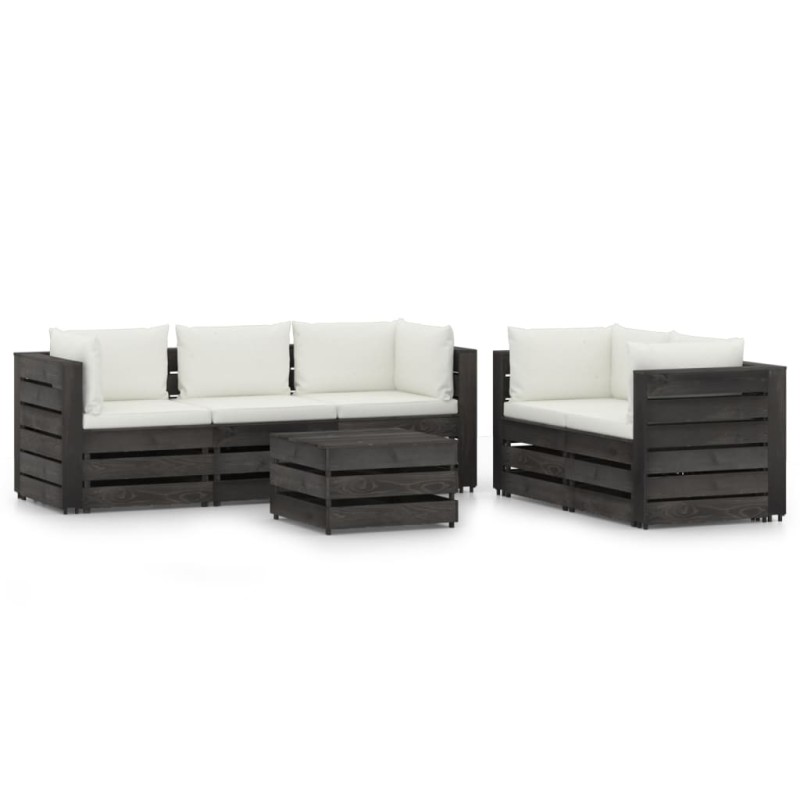 vidaXL Muebles de jardín 6 piezas con cojines madera impregnada gris vidaXL Muebles de jardín 6 piezas con cojines madera impregnada gris