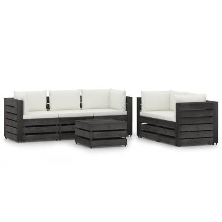 vidaXL Muebles de jardín 6 piezas con cojines madera impregnada gris