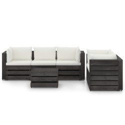vidaXL Muebles de jardín 6 piezas con cojines madera impregnada gris