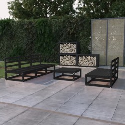 vidaXL Juego de muebles de jardín 6 piezas negro madera maciza de pino