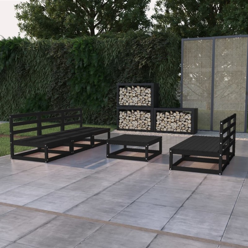 vidaXL Juego de muebles de jardín 6 piezas negro madera maciza de pino