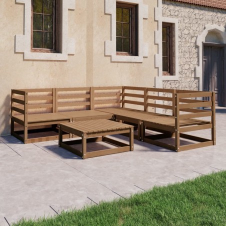 vidaXL Muebles de jardín 6 piezas marrón miel madera maciza de pino