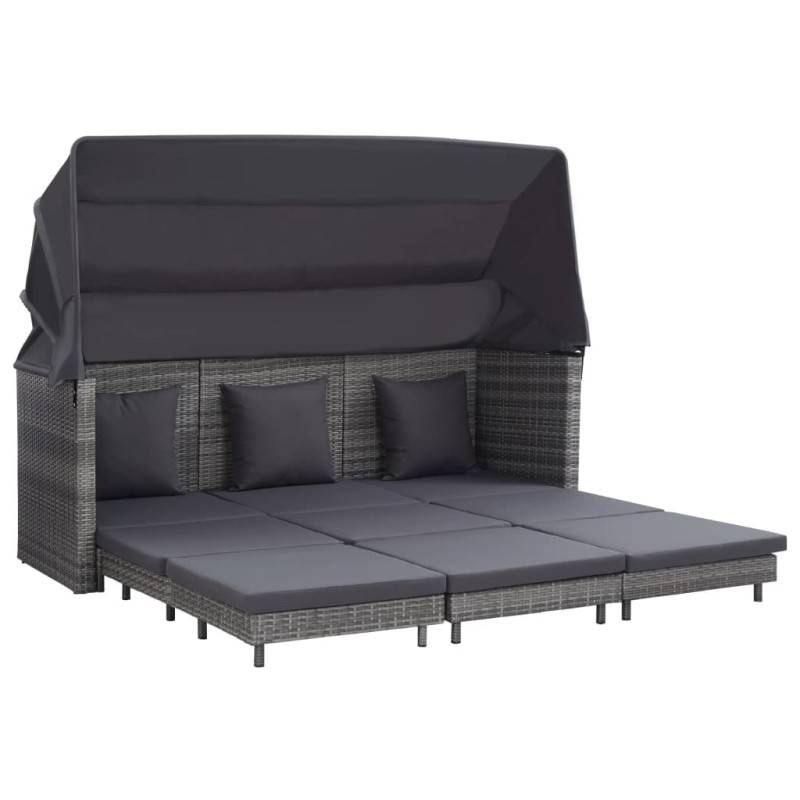 vidaXL Sofá cama extensible 3 plazas con capota ratán sintético gris vidaXL Sofá cama extensible 3 plazas con capota ratán sintético gris