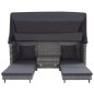 vidaXL Sofá cama extensible 3 plazas con capota ratán sintético gris vidaXL Sofá cama extensible 3 plazas con capota ratán sintético gris