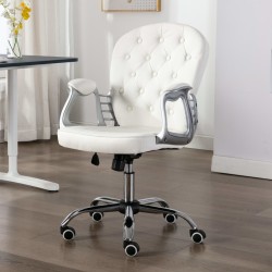 vidaXL Silla de oficina giratoria de cuero sintético blanco 