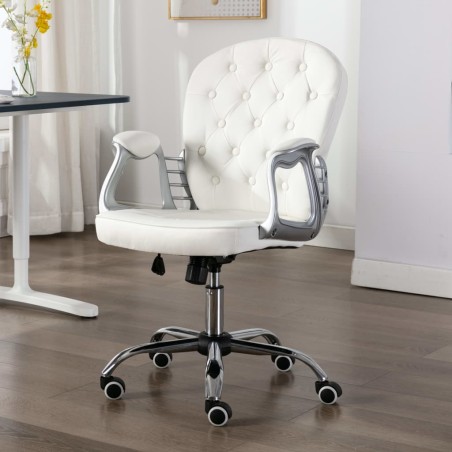 vidaXL Silla de oficina giratoria de cuero sintético blanco 