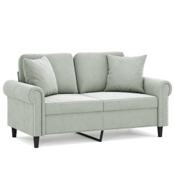 vidaXL Sofá de 2 plazas con cojines terciopelo gris claro 120 cm