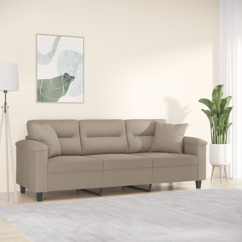 vidaXL Sofá de 3 plazas con cojines tela microfibra gris taupe 180 cm vidaXL Sofá de 3 plazas con cojines tela microfibra gris taupe 180 cm