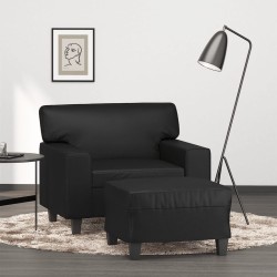 vidaXL Sillón con taburete cuero sintético negro 60 cm