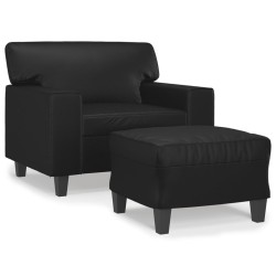 vidaXL Sillón con taburete cuero sintético negro 60 cm