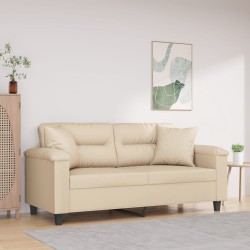 vidaXL Sofá de 2 plazas con cojines tela microfibra color crema 140 cm