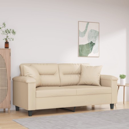 vidaXL Sofá de 2 plazas con cojines tela microfibra color crema 140 cm
