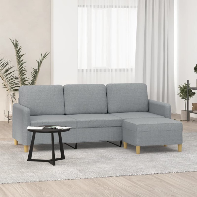 vidaXL Sofá de 3 plazas con taburete de tela gris claro 180 cm vidaXL Sofá de 3 plazas con taburete de tela gris claro 180 cm