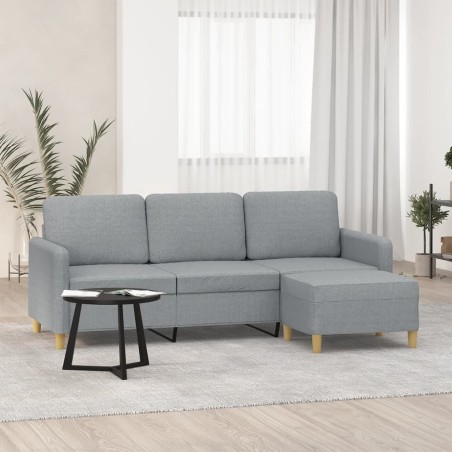 vidaXL Sofá de 3 plazas con taburete de tela gris claro 180 cm