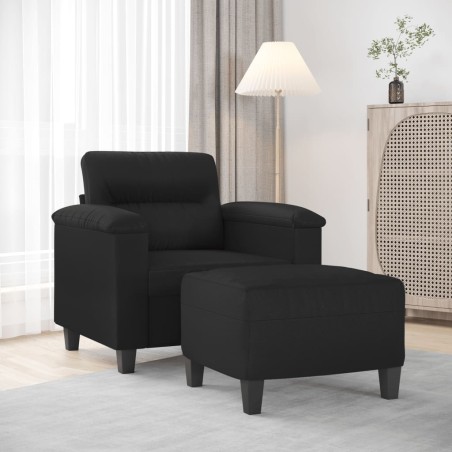 vidaXL Sillón con taburete cuero sintético negro 60 cm