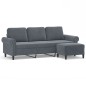 vidaXL Sofá de 3 plazas con taburete de terciopelo gris oscuro 180 cm vidaXL Sofá de 3 plazas con taburete de terciopelo gris oscuro 180 cm