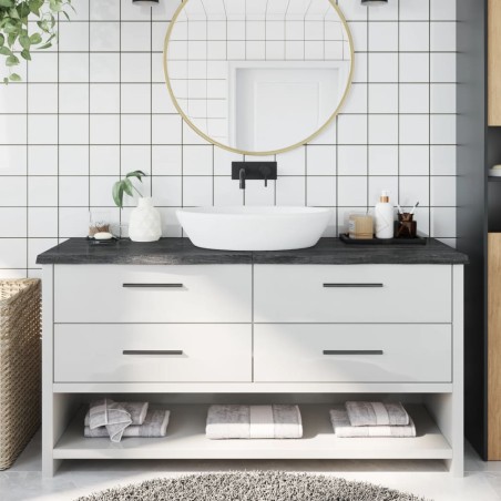 vidaXL Encimera baño madera maciza tratada gris oscuro 160x50x(2-4) cm