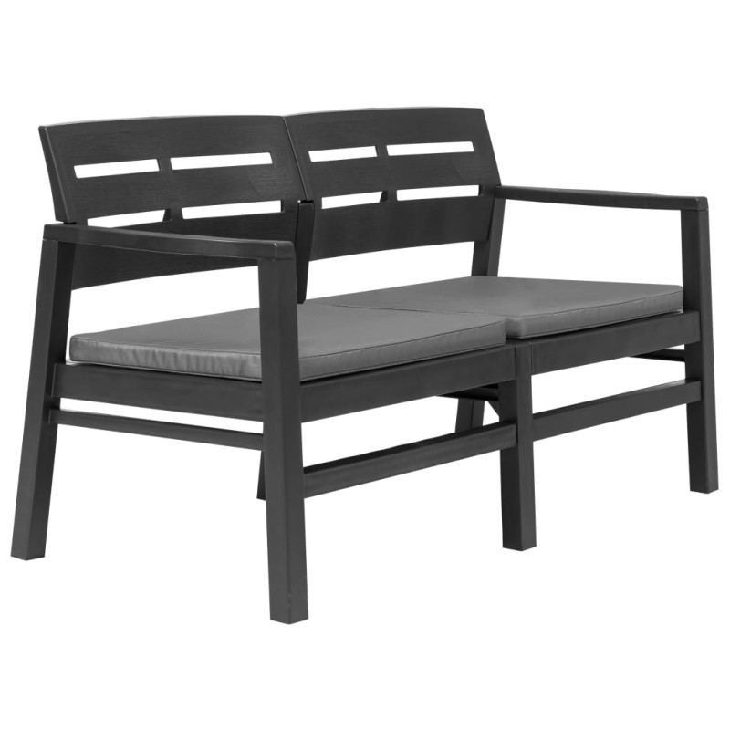 vidaXL Banco de jardín 2 plazas con cojines 133 cm plástico gris vidaXL Banco de jardín 2 plazas con cojines 133 cm plástico gris