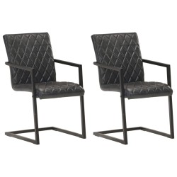 vidaXL Sillas voladizas de comedor 2 unidades cuero auténtico negro