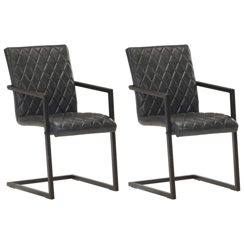 vidaXL Sillas voladizas de comedor 2 unidades cuero auténtico negro vidaXL Sillas voladizas de comedor 2 unidades cuero auténtico negro