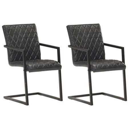 vidaXL Sillas voladizas de comedor 2 unidades cuero auténtico negro