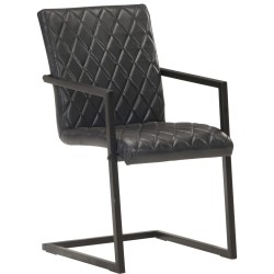 vidaXL Sillas voladizas de comedor 2 unidades cuero auténtico negro