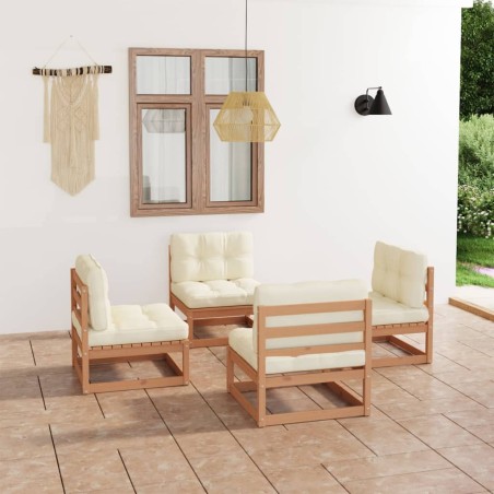 vidaXL Muebles de jardín 4 piezas con cojines de madera de pino maciza