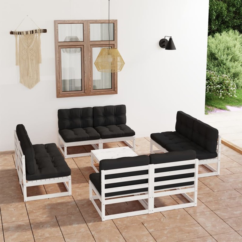 vidaXL Juego de muebles de jardín 9 pzas y cojines madera pino maciza vidaXL Juego de muebles de jardín 9 pzas y cojines madera pino maciza